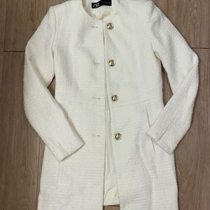 RARE - Zara Ivory/Cream Tweed Coat with Gold Buttons